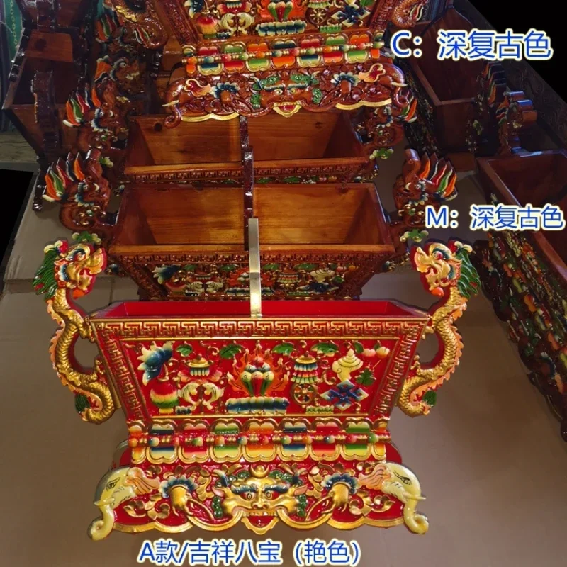 for Tibet Home Hotel Desktop Ornaments Prayer Ma Solid Wood Auspicious Eight Treasures Chema Tibetan Qima Box Medium