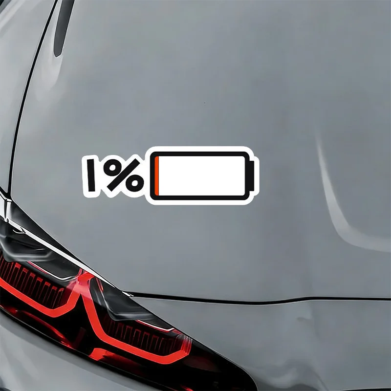 1% Low Battery Warning Sticker Matte Vinyl Decal Waterproof Durable Car Laptop Luggage Motorcycle Decoration