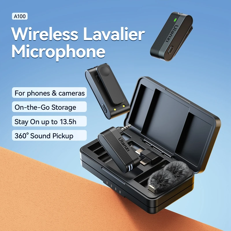Micrófono de solapa inalámbrico Ulanzi A100 con transmisión de 20 metros para entrevistas callejeras, vlogs y grabación de música para smartphones y cámaras 2