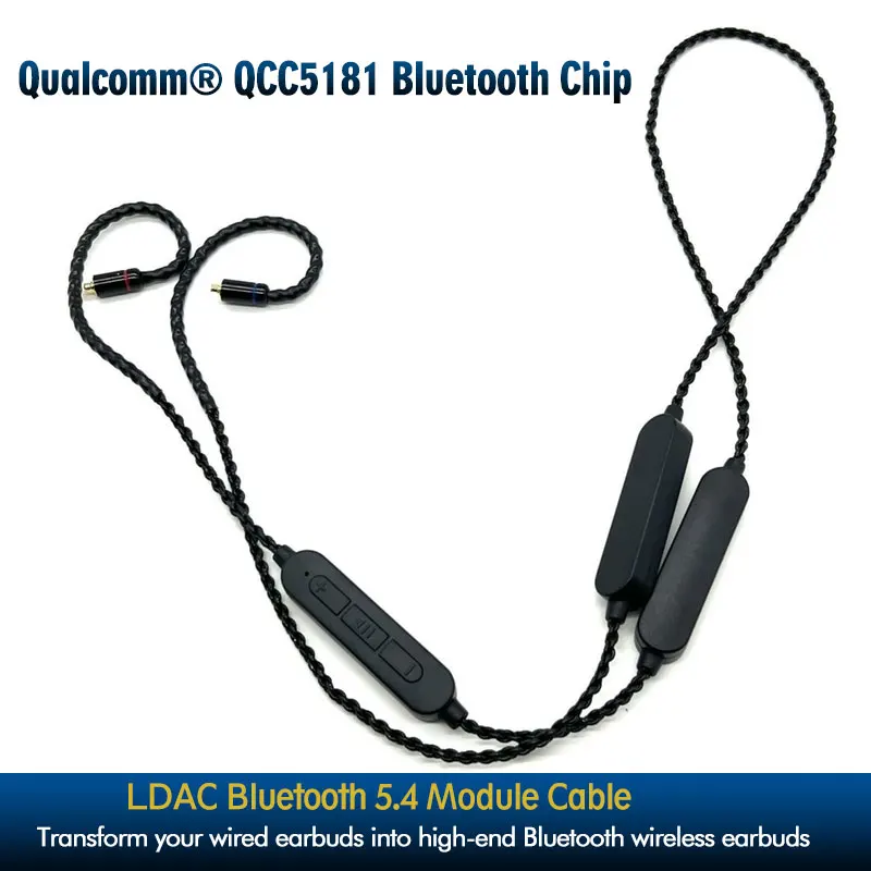 

DIY MMCX Bluetooth Cable with Qualcomm QCC5181 LDAC Codec aptX Adaptive Lossless V5.4 for KZ EDX PRO Dual Battery 400mAh BT-80PR