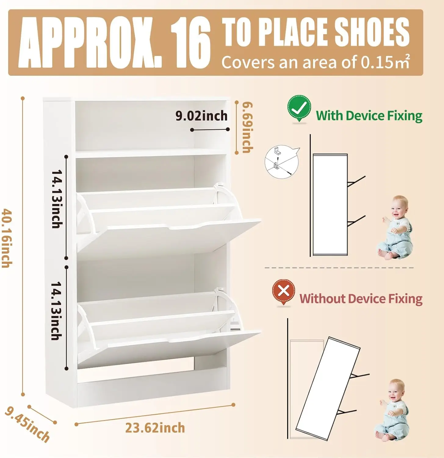 

Shoe Storage Cabinet with 2 Flip Drawers & Top Cubby, for Entryway Slim, Free Standing Rack Narrow