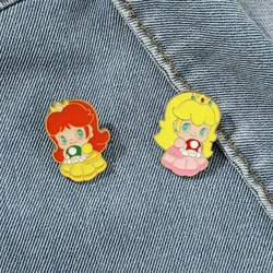 Cute Super Mario Bro Brooches Anime Figure Princess Peach Daisy Lapel Pins for Backpack Accessories Fans Cosplay Cartoon Badges