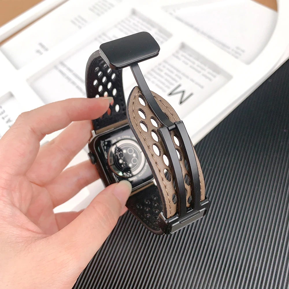 애플 워치용 마그네틱 스트랩, 울트라 2 밴드, 49mm, 44mm, 40mm, 45mm, 41mm, 38mm, 가죽 및 실리콘 팔찌, iWatch 시리즈 9, 8, 7, 6, 5, 4 se