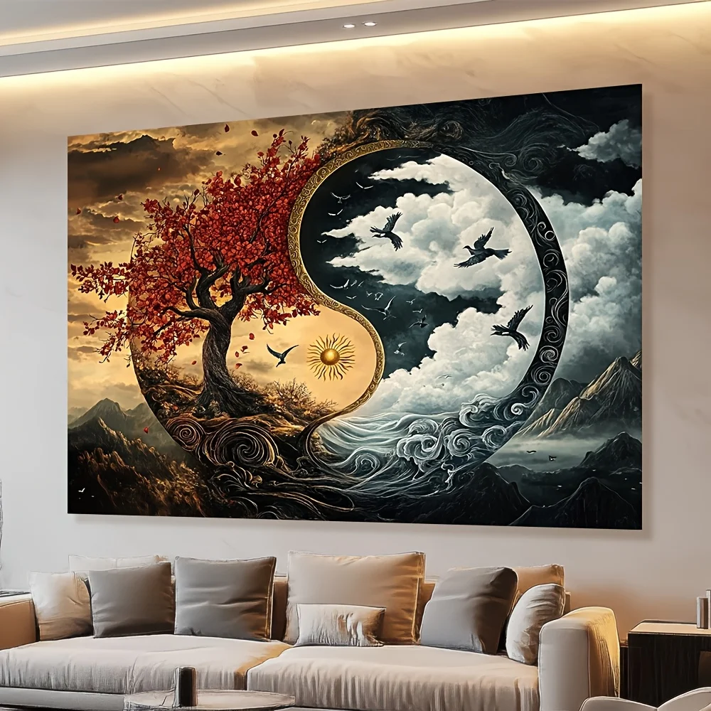 1pc Yin-Yang symbol tapestry, machine washable polyester, suitable for bedroom and living room decoration.
