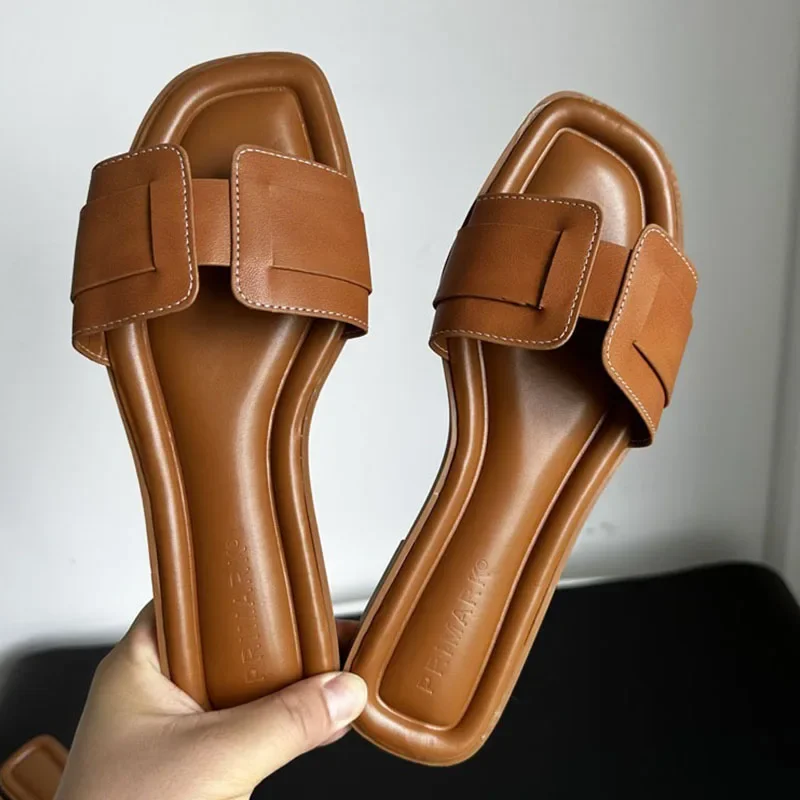 Women\'s Modern Slippers Summer Outdoors Comfortable Flat Slippers Luxury Leather Slippers Casual Slides Shoes Feminine Sandals