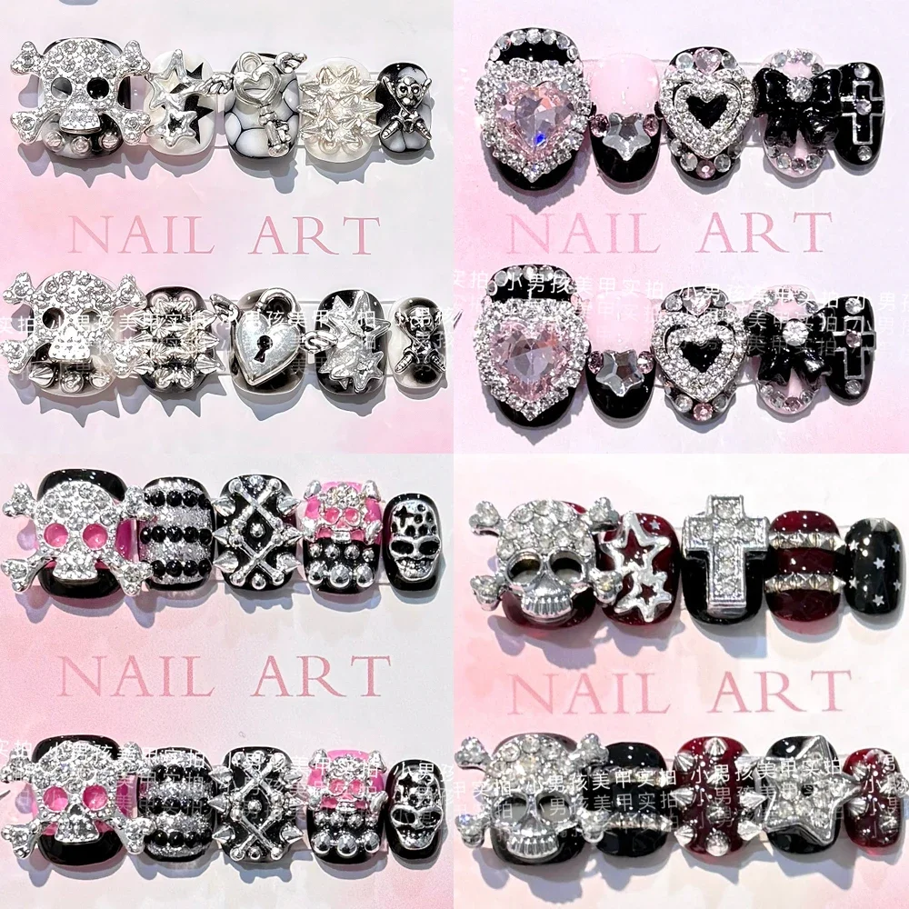 

Spice Girl Punk Luxury Short Handmade Wearable Fake Nail Colorful Sparkling Diamond Pearl Butterfly Press On Nail Christmas Gift