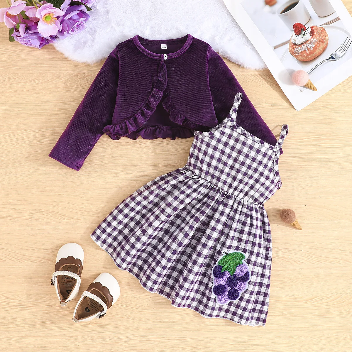 2024 New Winter Children Sets Long Sleeve Ruffles T-shirt Plaid Red Dress 2 Pcs Roupa Infantil Menina Clothes Sets 6M-3T