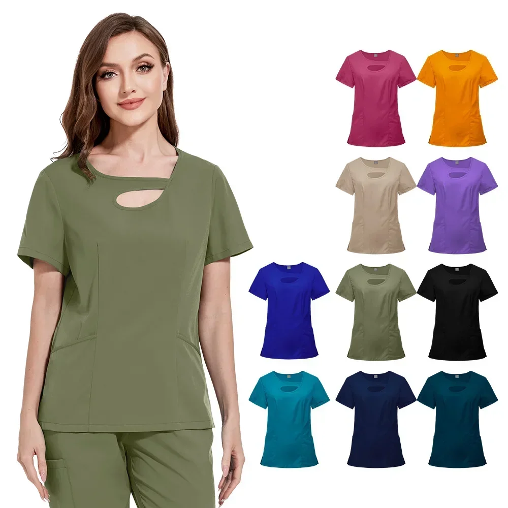 Nurse Medical Uniform High Quality Pet Grooming Care Workwear Set Scrubs Operating Room Surgical Gown Short Sleeve Elastic Pants