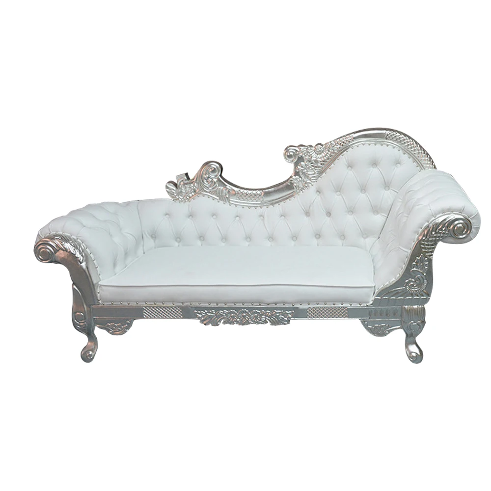 

Double Seat Furniture White Love Seat Sofa Stainless Steel Moon Circle Leather Cushion Sofa for Wedding