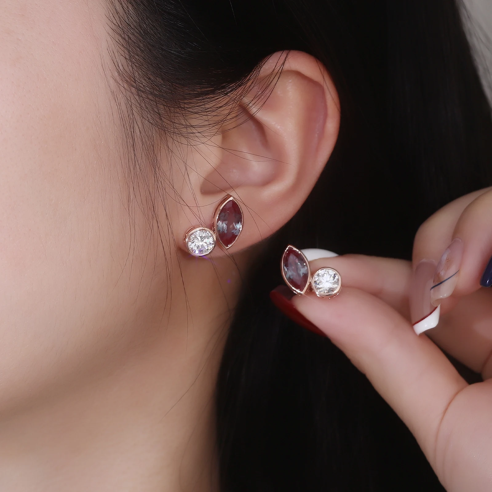 Provence 925 Sterling Silver Two Stone Bezel Earrings 6*12mm Lab Alexandrite With Round Lab Diamonds For Lady's Stud Earring