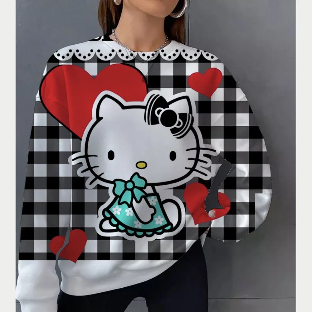 

Hello Kitty модный женский пуловер с принтом весна-осень хип-хоп повседневная свободная одежда Y2K толстовка с круглым вырезом