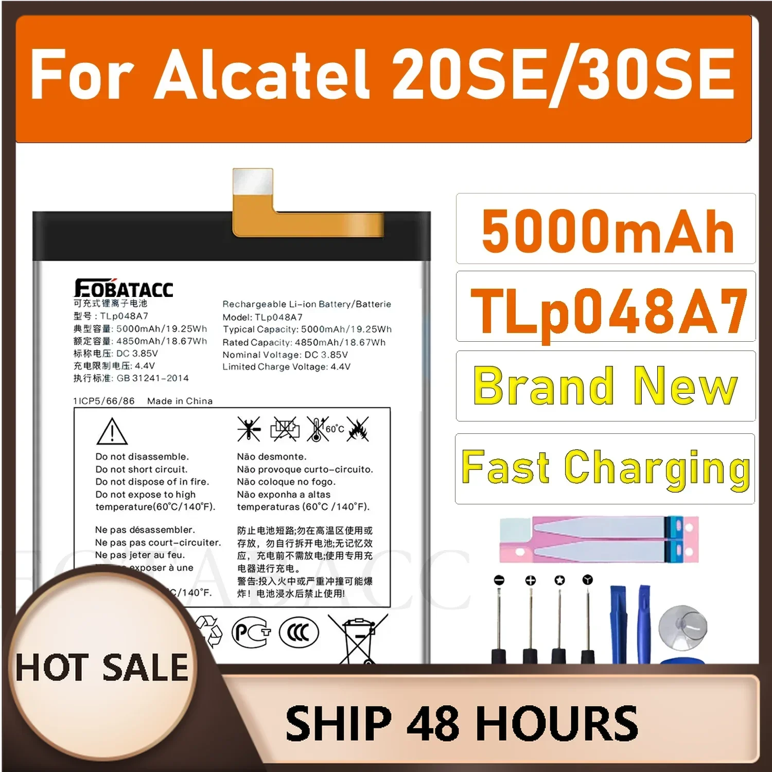 100% New Original Battery TLP048A7  For Alcatel 20SE/30SE  Battery + Free Tools