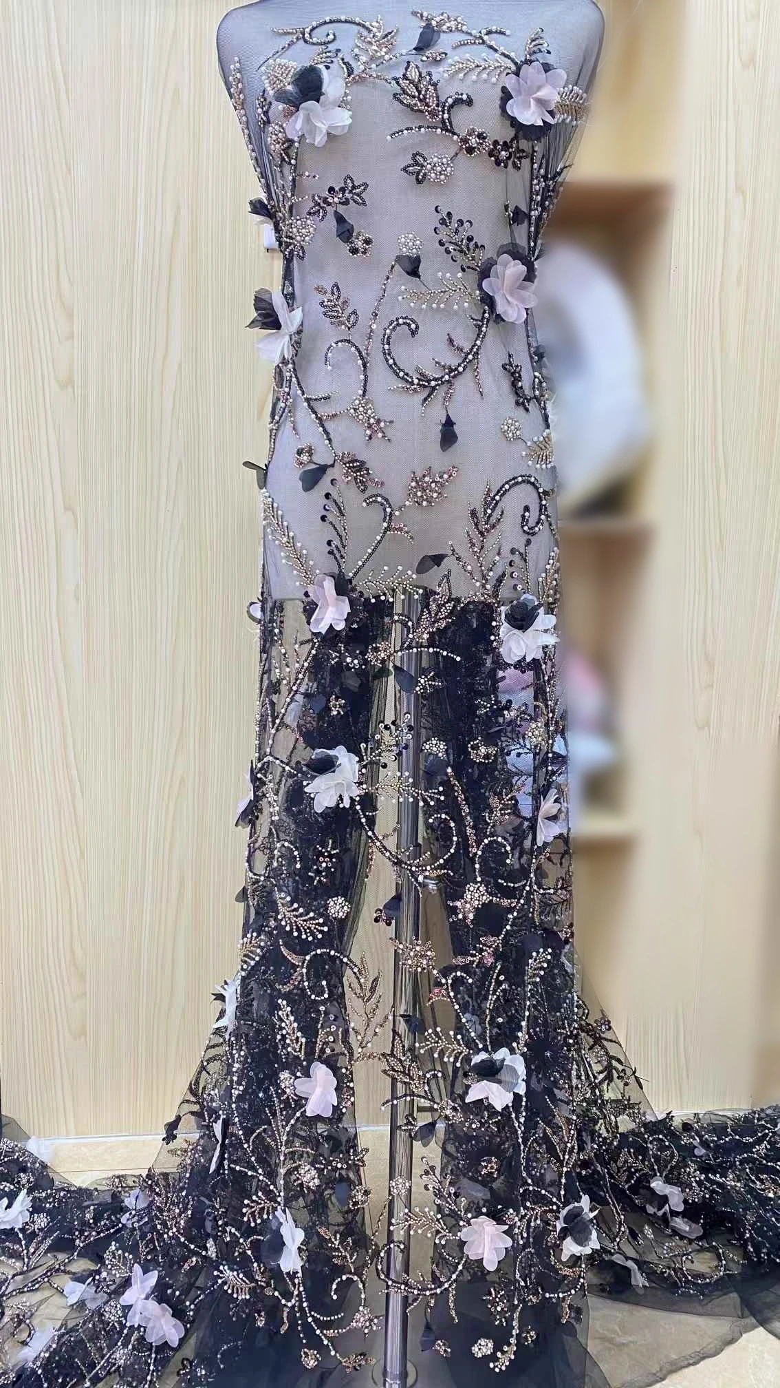 2025 Latest Elegant Best Quality Luxrious Soft 3D Applique Mesh Lace With Stones Fabric For Wedding Evening Dresses NN52658_R