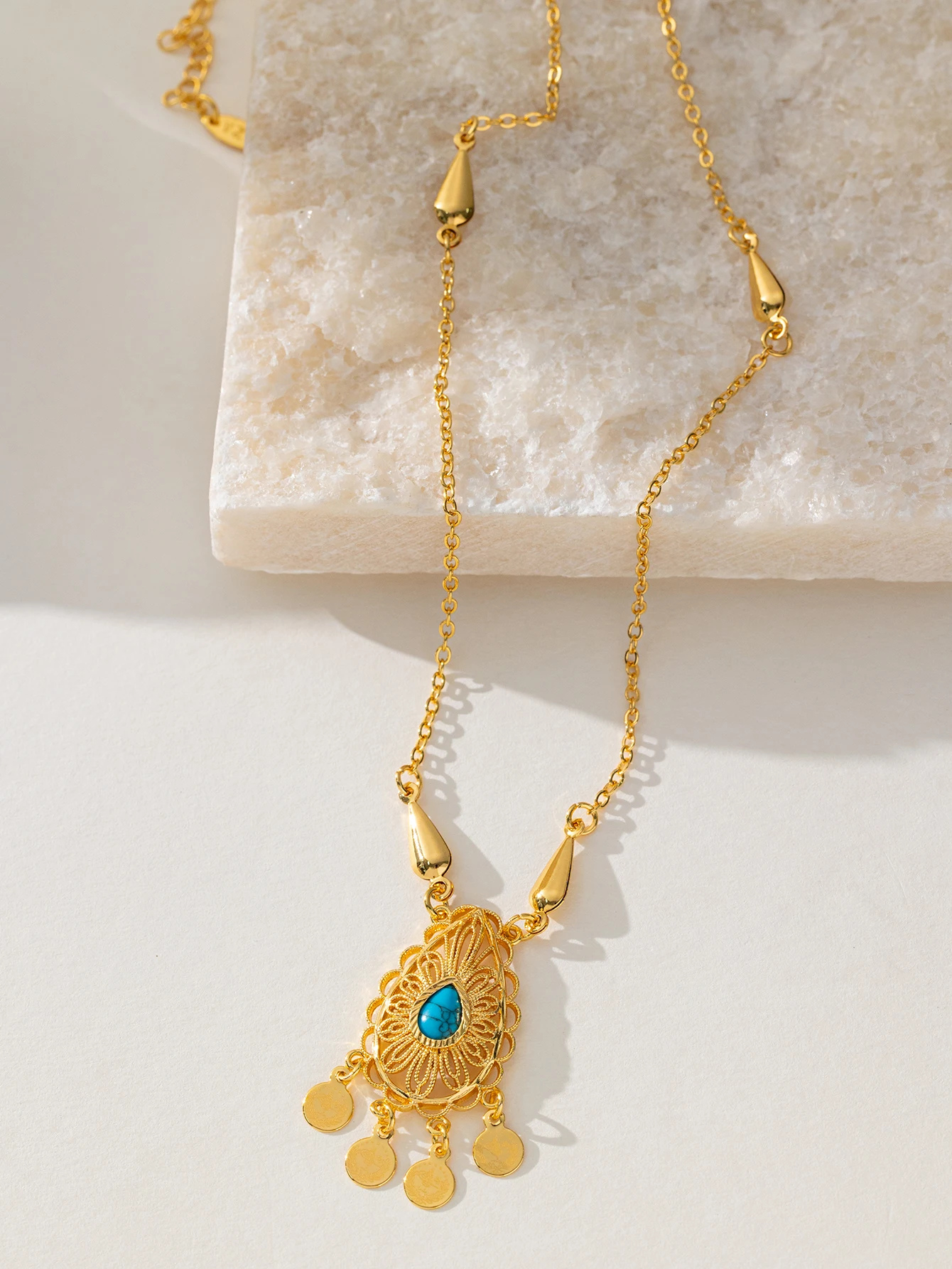 1PC copper gold-plated pendant necklace Muslim Middle Eastern ladies classic water drop necklace Arabic wedding bridal jewelry