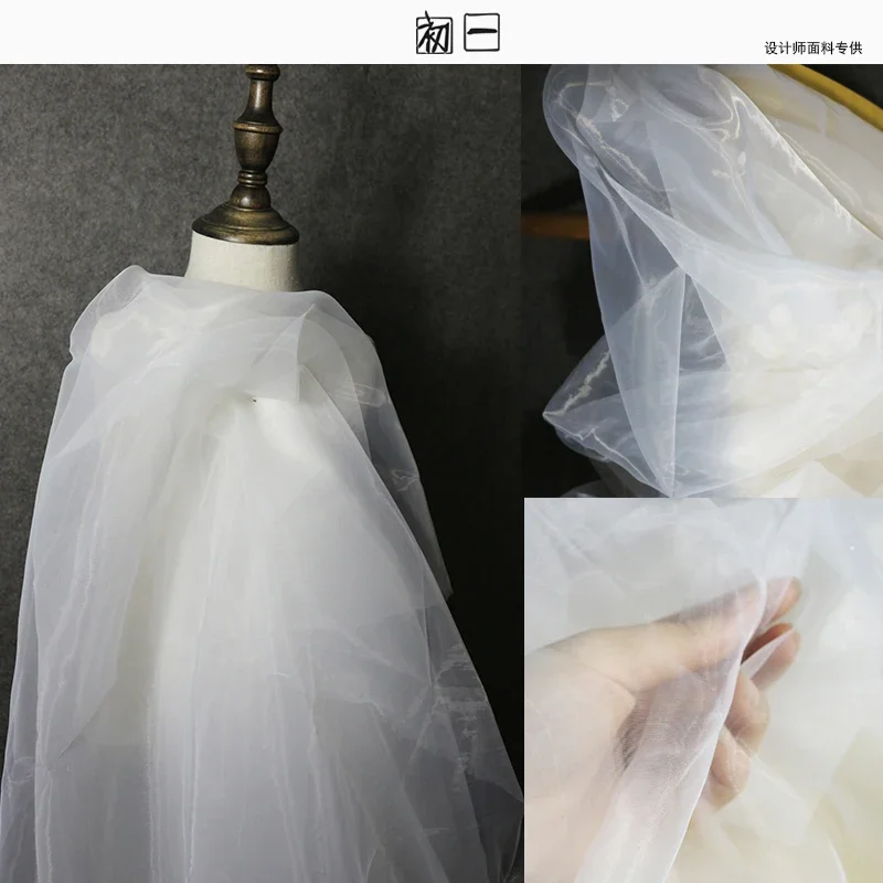 Organza White High-density Mesh Fabric Shiny Smooth Crisp Wedding Dress Fashion Designer for Diy Sewing Material Wholesale Cloth