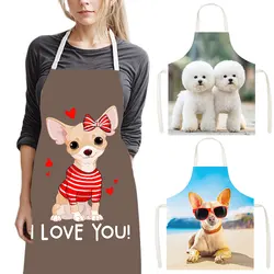 Cute Dog Chihuahua Mom Print Kitchen Apron Bichon Frise Dog Women Home Cleaning Clothing Chef Cooking Pinafore Gift