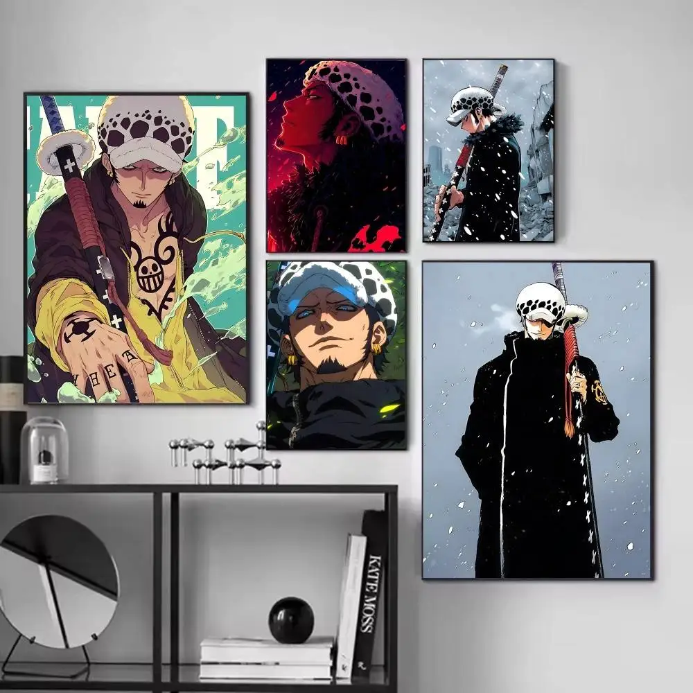 Anime Trafalgar D. Water Law One Piece posters Self-adhesive Paper Print Home Living Room Bedroom Entrance Bar Cafe Art