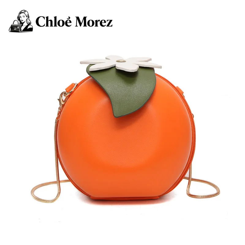 

Orange Small Round Bag, Versatile Single Shoulder Crossbody Bag, Women's Chain Bag