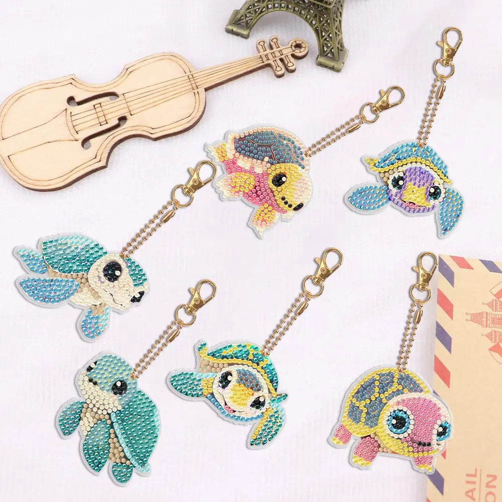 

6pcs Diy New Diamond Painting Little Turtle Keychain Backpack School Bag Pendant