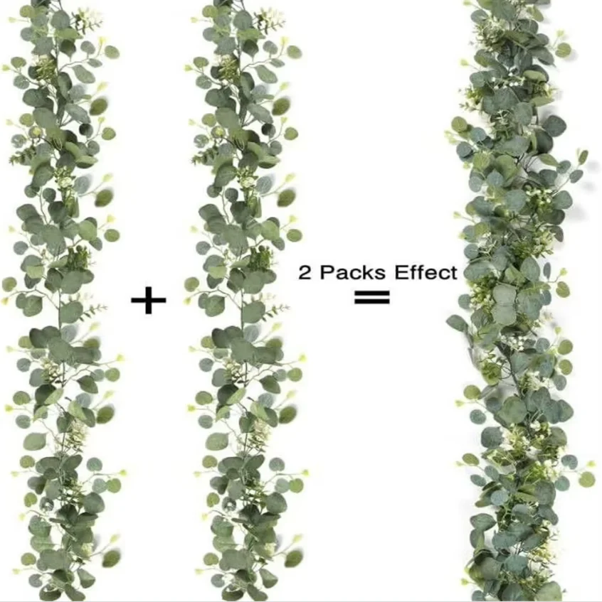 1 زوج الأوكالبتوس جارلاند 6FT 180 سنتيمتر الاصطناعي الخضرة جارلاند فو الأوكالبتوس يترك فاينز ل قوس الباب جدار ديكور