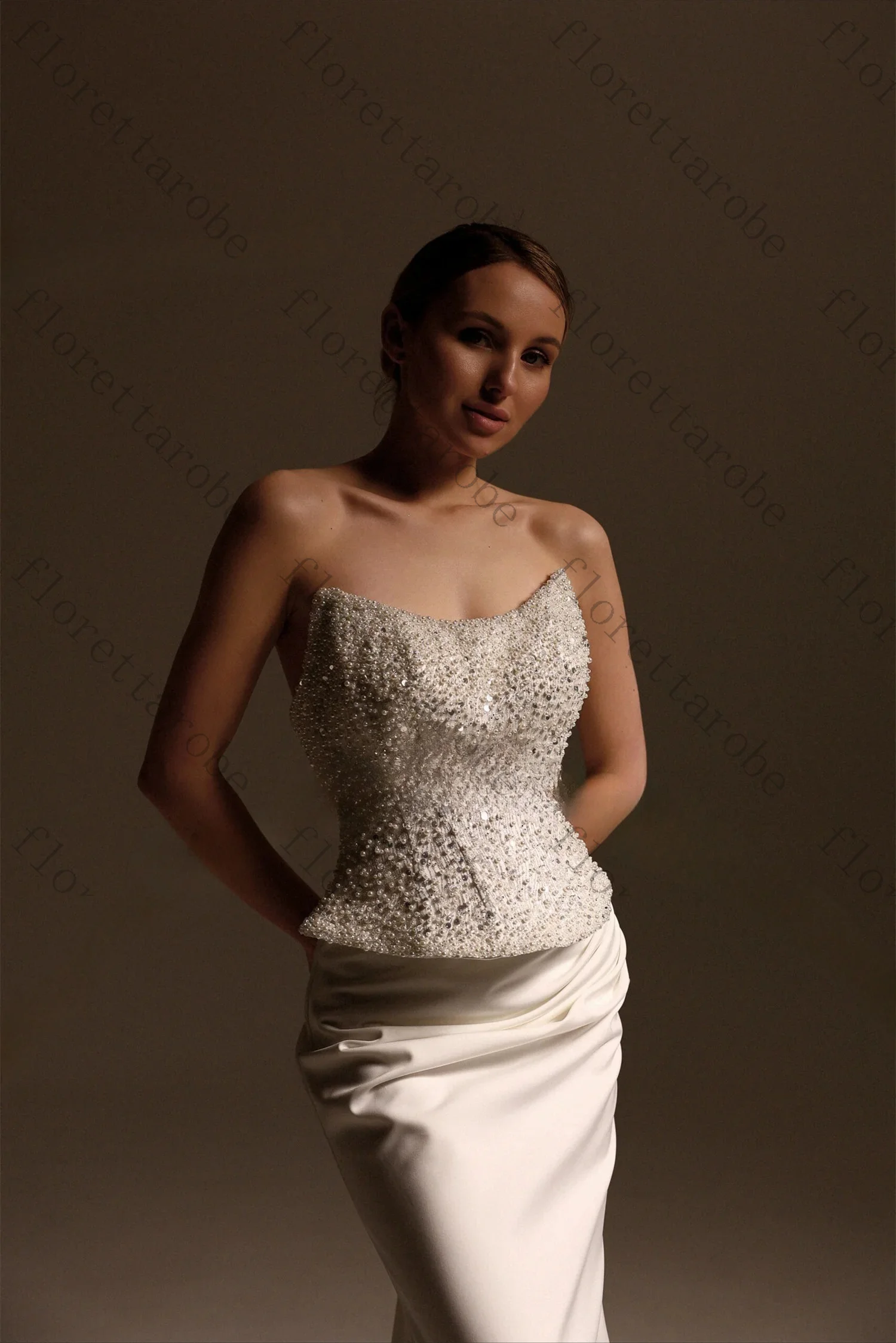 Customized Modern Exquisite Wedding Dresses Women Beading Scoop Neck Mermaid Bridal Dress Sleeveless Satin Brides Gowns for 2026