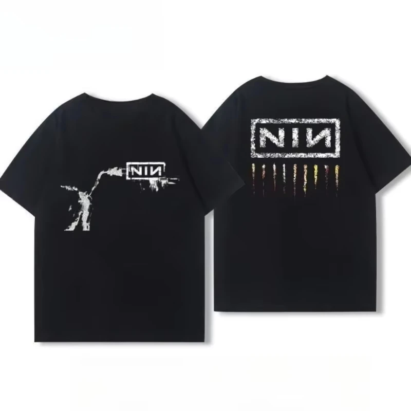2025 Men's and Women's Summer Cotton Coat Nine Inch Nails Nine Inch Nails Surrounding Rock Band Printed Short Sleeve T-shirt
