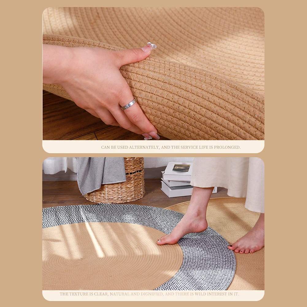 Floor Mat Round Carpet Natural Aesthetic Reversible Use Stylish Versatility Versatile Usage Double-Sided Weave