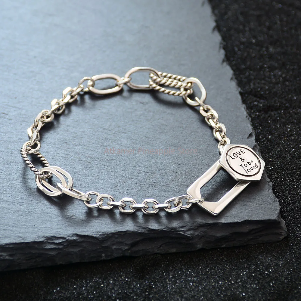 

Silver Color OT Vintage Hexagonal Geometry Hiphop Couples Bracelet Simple New Fashion Party Jewelry Gifts for Women