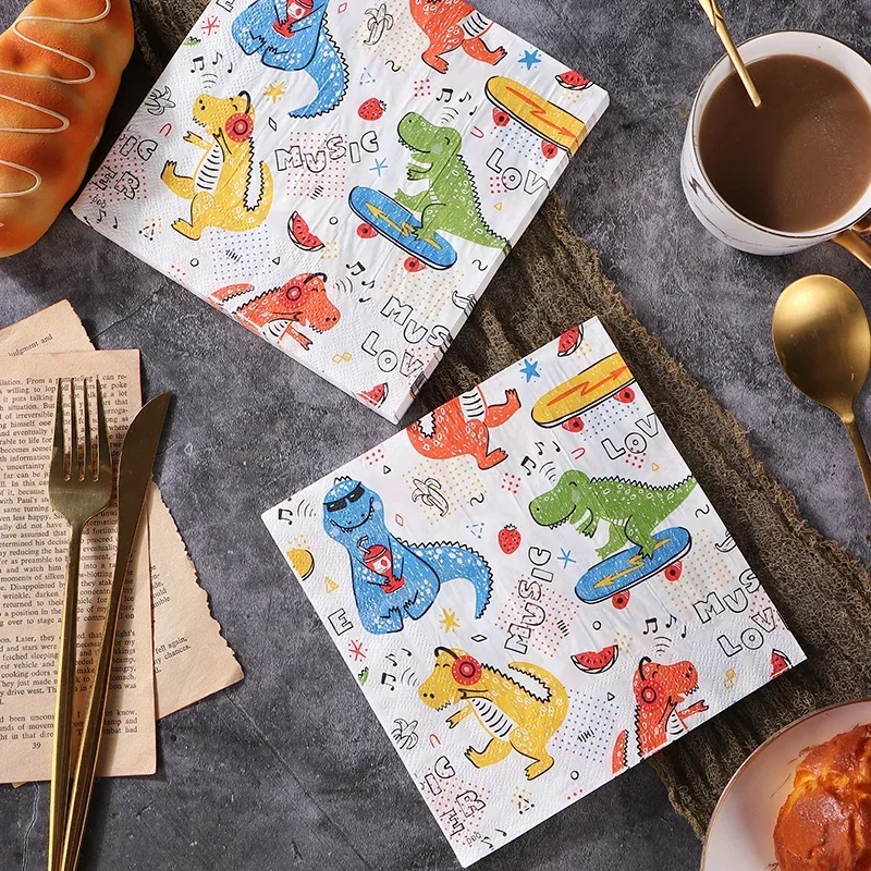 

20pcs/Pac 33cm 2Ply New Dinosaur Printing Paper Napkins Cartoon Birthday Party Colorful Napkins Personalized Dress Up with Paper