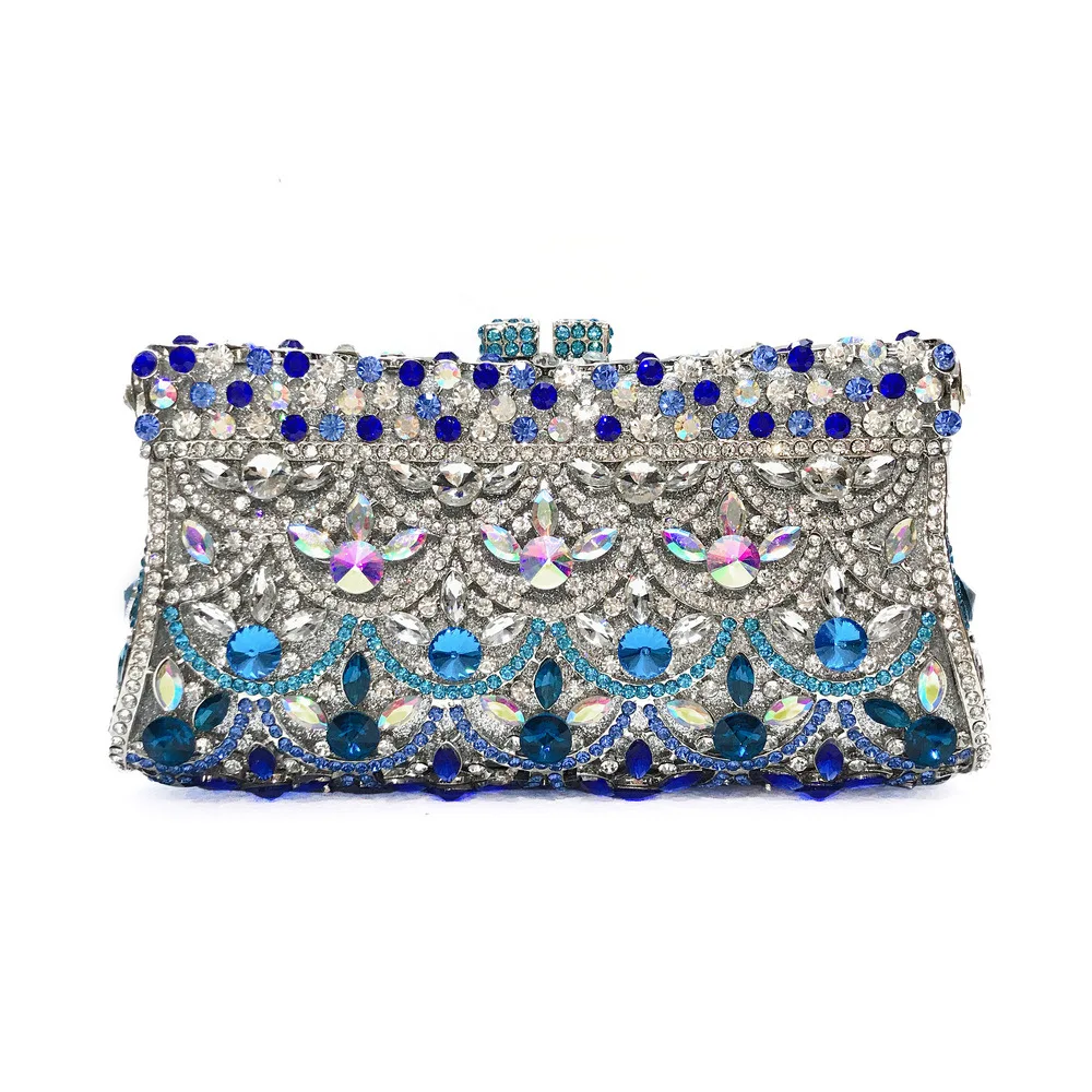 Blue Crystal Women Dinner Clutch Rhinestone Evening Bags Shiny Stylish Handbags for Female Luxury Designer Purse Party Bride Bag