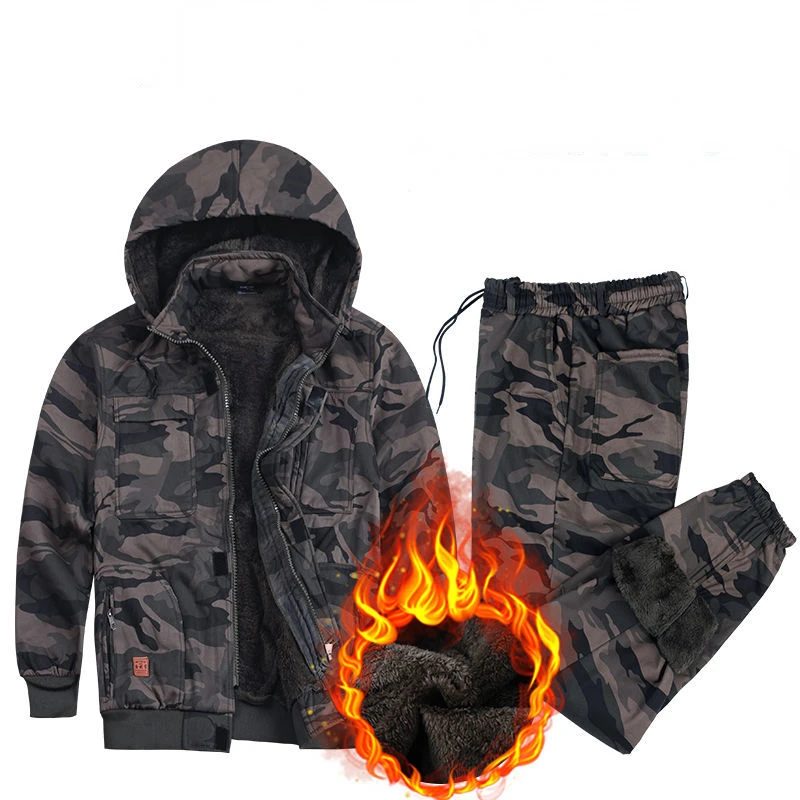 Inverno algodão velo engrossado roupas de trabalho terno masculino à prova de frio quente isolamento camuflagem proteção do trabalho terno tático