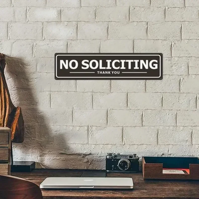 No Soliciting Vintage Metal Warning Signs Room Decoration Premium Durable Waterproofing Outdoor Tin Sign for Home Wall Decor