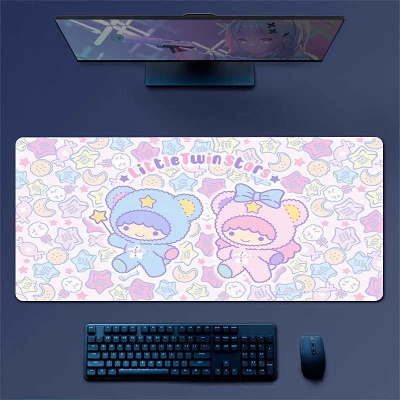 

Большой нескользящий коврик для мыши Sanrio Little Twin Stars — милые пастельные символы, идеально подходит для игр и работы, идеальный подарок пары для B