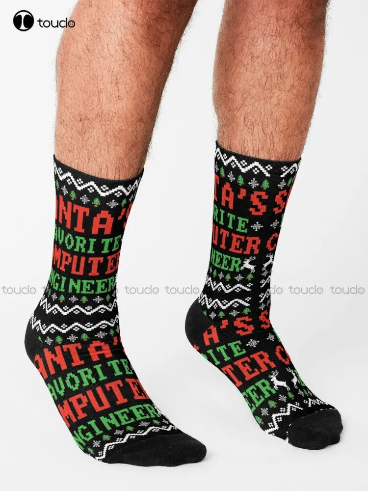 Santa'S Favorite Computer Engineer Funny Christmas Engineer Humor Ugly Christmas Sweater Socks 360° Digital Print Custom Gift