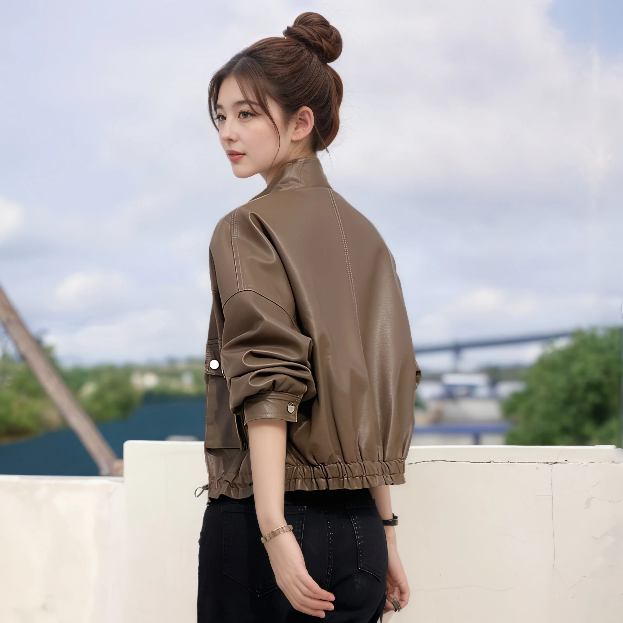 Jaqueta de Couro PU para Mulheres, Estilo Casual Americano, Nova Chegada de Primavera e Outono, Tamanho Pequeno, Casaco de Motocicleta