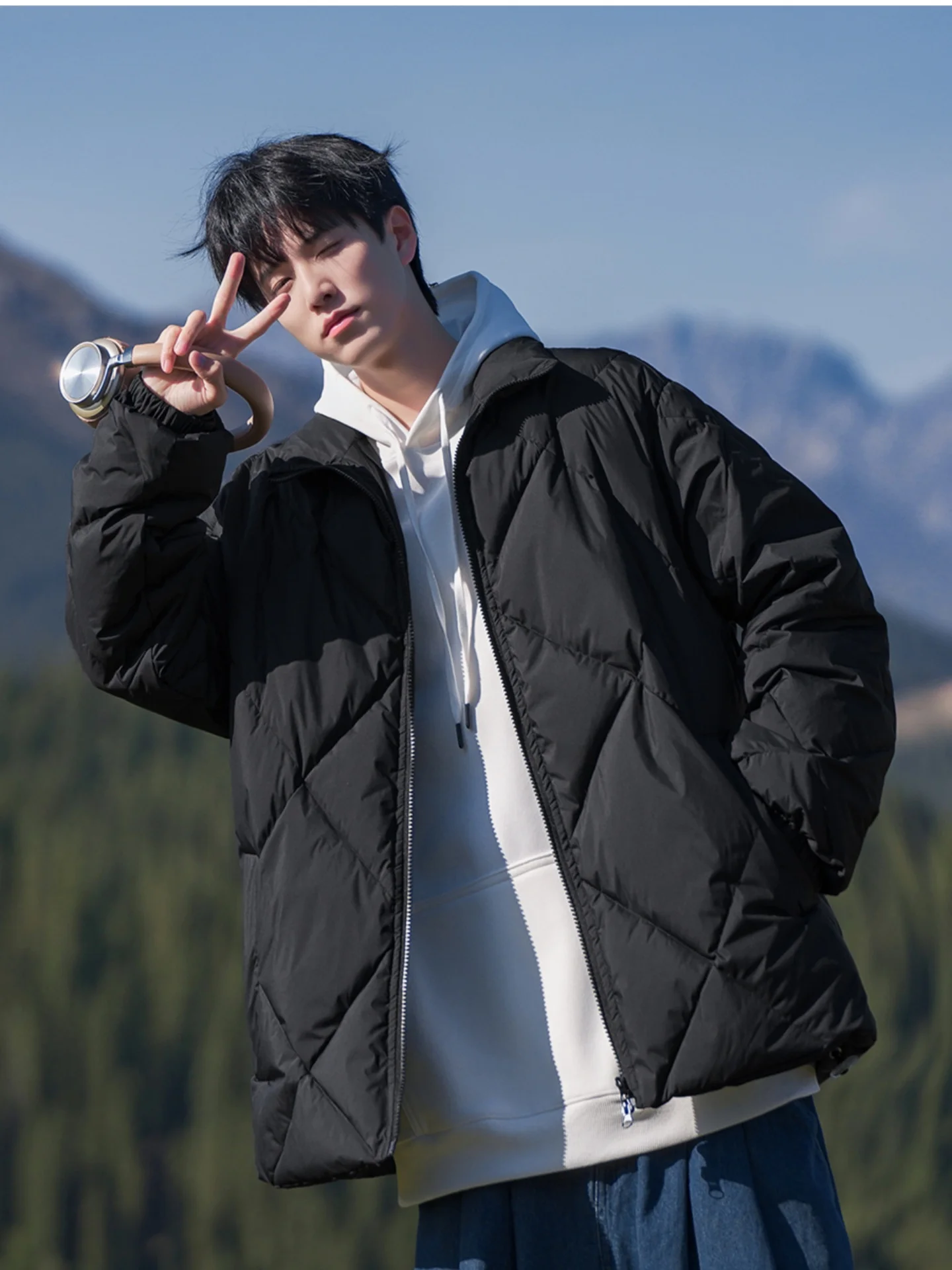 

New Faionable Lightweight Diamond Pattern Men's down Jaet Winter Thiened Cold Resistance Casual Stand Collar Coat