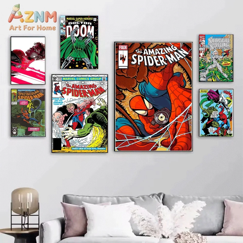 Vintage Comic Cover Thor Doctor Doom Spider‑Man Canvas Wall Art Print Poster Unframed Canvas Painting Home Living Room Bedroom