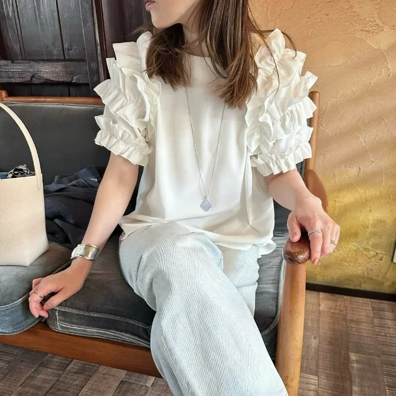 Shirts&blouses Women Tops Ruffles Solid Spring Summer Solid Sweet Blusas Mujer Fashion Japanese Style Camisas