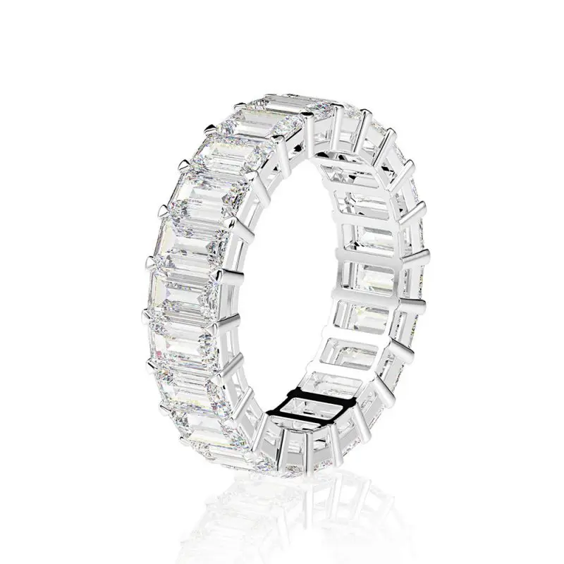 

100% 925 Sterling Silver All-Around Baguette Emerald Cut Eternity Band Cz Rings For Women Fine Jewelry