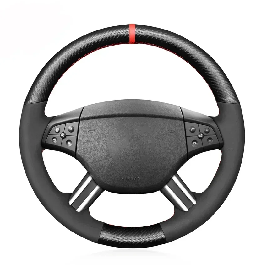 Black Artificial Carbon Suede Car Steering Wheel Cover for Mercedes Benz GL-Class X164 R-Class 2006-2009 M-Class W164 2005-2008