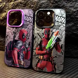 Farbige silberne Hülle für Apple iPhone 11 13 15 Pro Max 12 14 XR X XS, stoßfeste Schutzhülle, Marvel Deadpool Anime