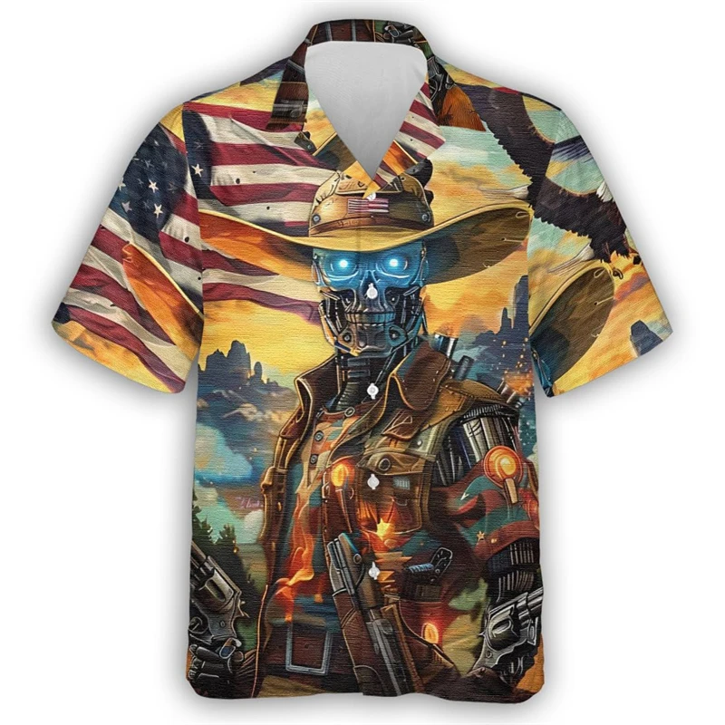 Modne koszule kowbojskie z nadrukiem 3D dla mężczyzn na rok 2025, ubrania Aloha, urocze zwierzęce bluzki damskie z krótkim rękawem, modne męskie topy w stylu vintage.