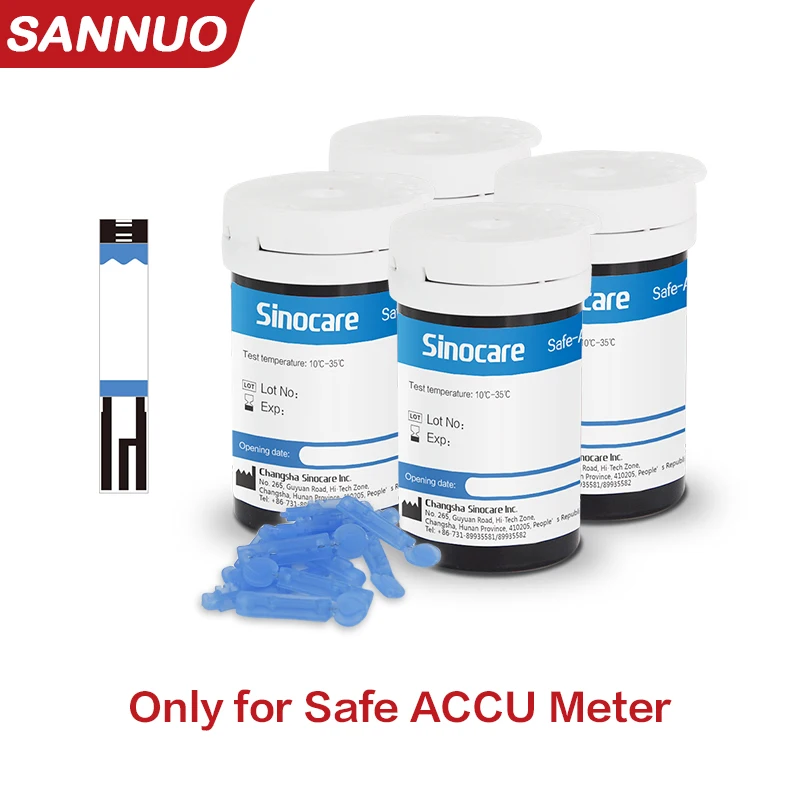 Sannuo 400/200/100/50PCS Sinocare Safe-Accu Blood Glucose Test Strips and Lancets for Diabetes Tester