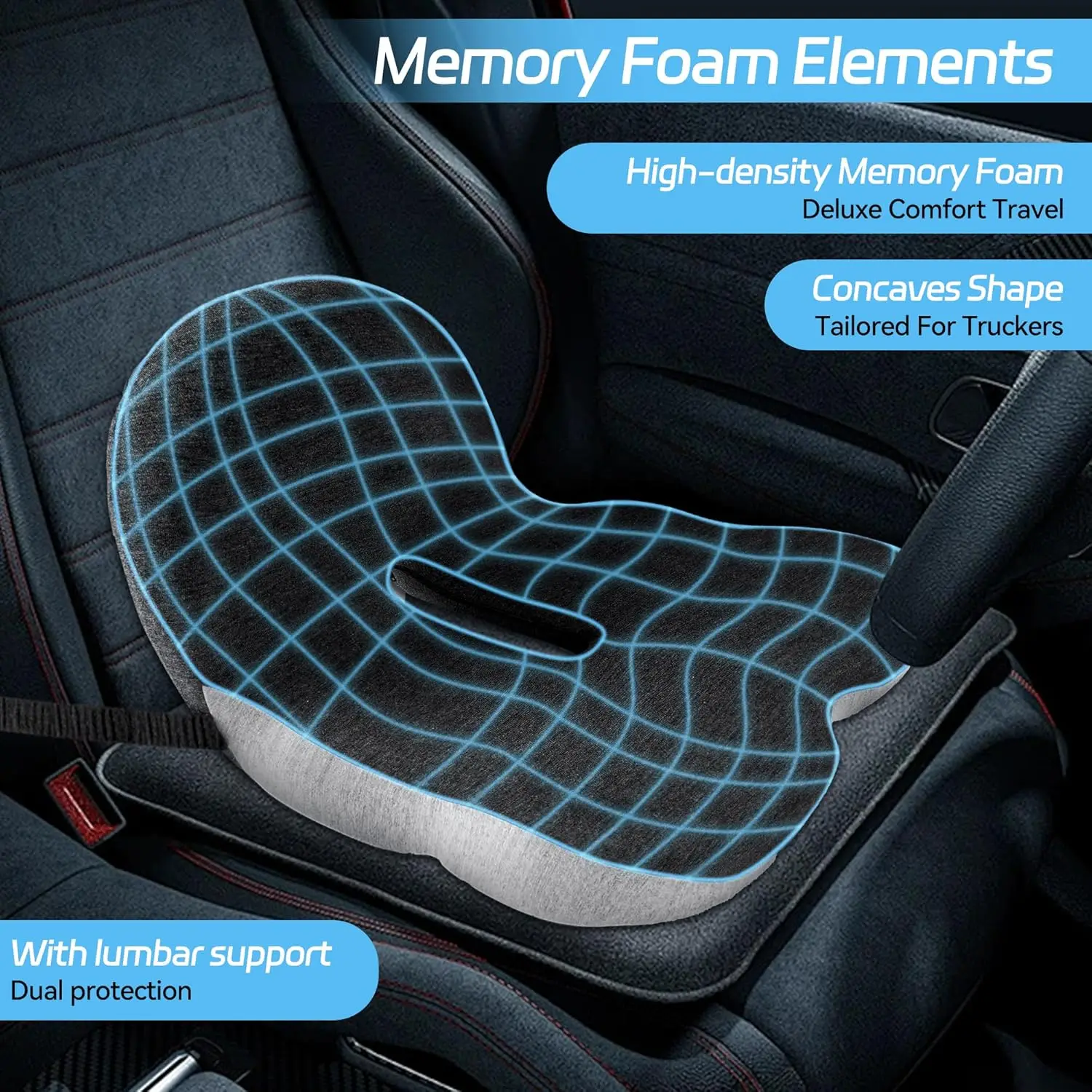 

Non-Slip Memory Foam Seat Cushion for Pain Relief Comfort Car Seat Waist Pillow Lumbar Support Office Pillow Chair Cushion 1Pc