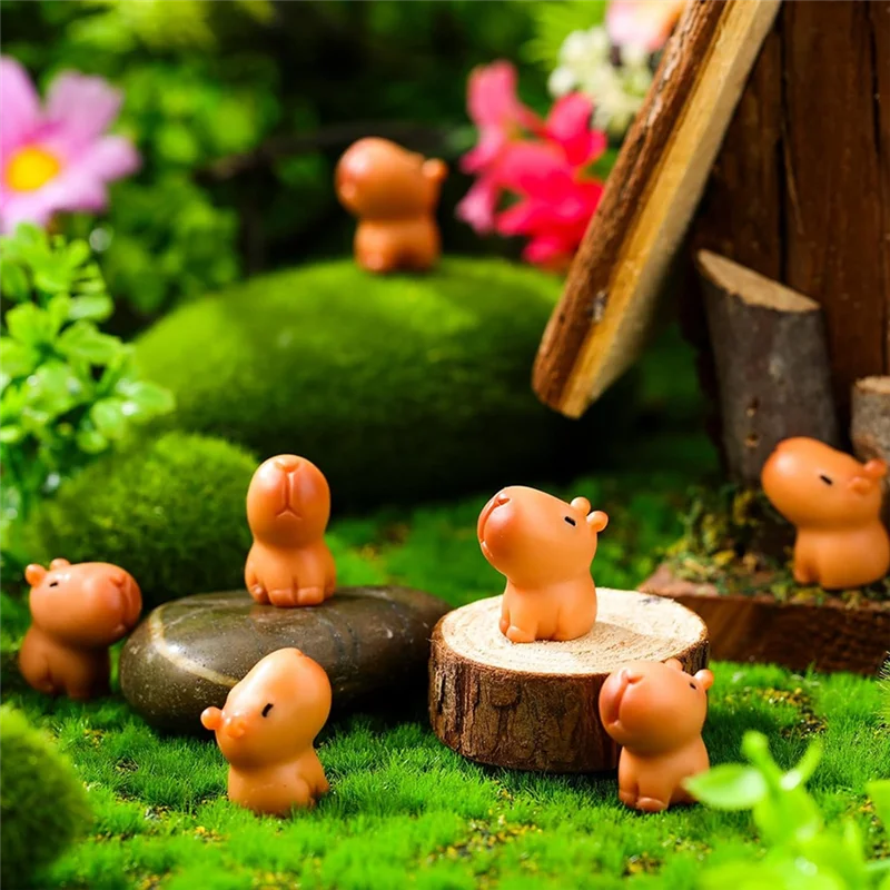 Mini estatua de resina de capibara, adornos modelo de capibara, animales en miniatura, adornos artesanales de escritorio para exteriores-ABQU
