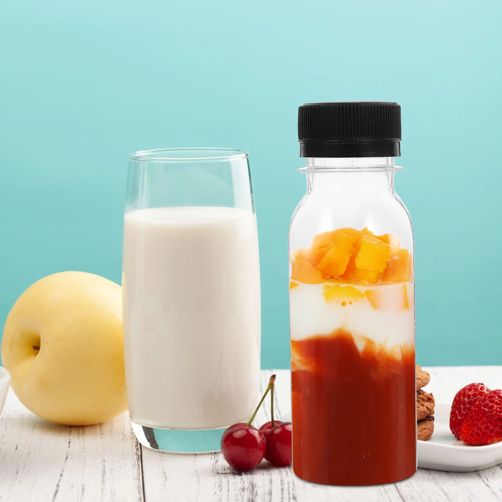 

10 Pcs 100ml Milk Bottles Transparent Portable Beverage Containers Black Caps for Juice Water Storage Gym Travel