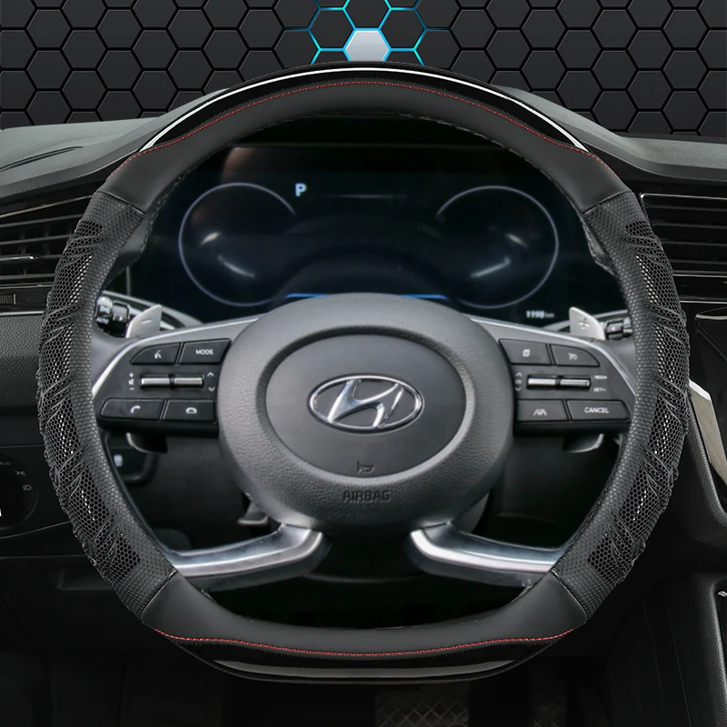 

Carbon Fibre Leather D Shape Car Steering Wheel Cover For Hyundai Creta II 2021 2022 2023 2024 Auto Accessories