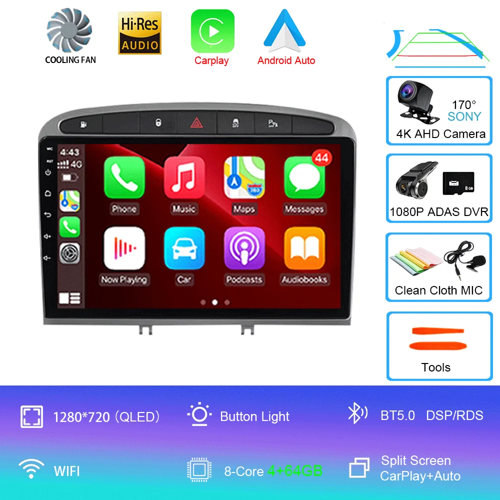 Android 16 autoradio voor Peugeot RCZ 308 SW 2007-2015 408 2012-2020 2DIN multimediasysteem navigatie GPS Carplay Auto head unit WIFI - afbeelding 1