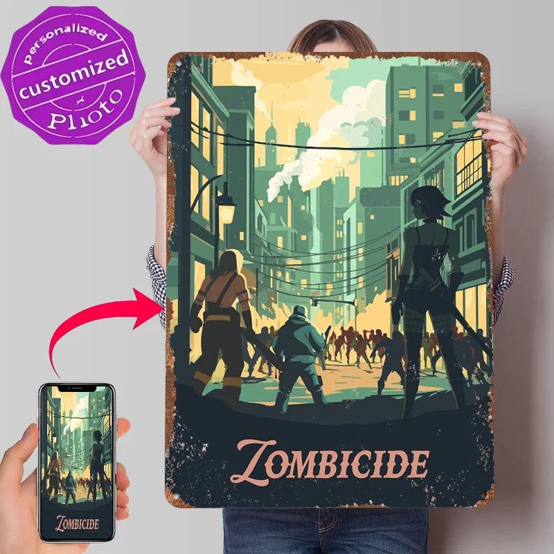 Pôster Metálico Inspirado no Jogo de Tabuleiro Zombicide, Arte de Parede Personalizada, Placas de Metal Retrô Vintage para Decoração de Casa e Sala de Estar