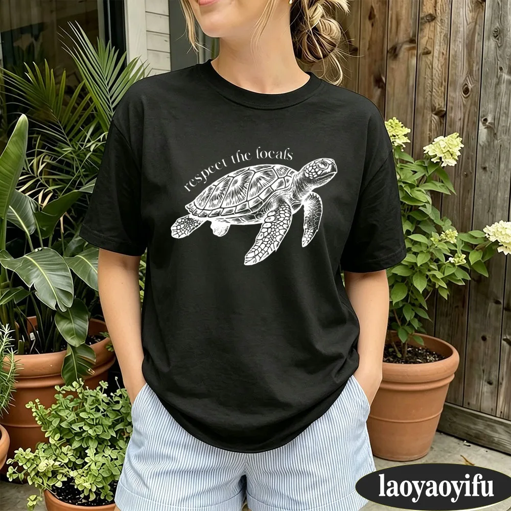 Respect The Locals Sea Turtle Shirt Vintage Ocean Lover Adventure Tee Save The Turtles Tshirt Surfer Girl Beach Life Gift Tops
